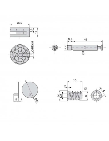 Kit d'excentriques Big avec goujons et écrous M8 EMUCA 4020615