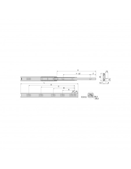 Pair de coulisses à billes pour tiroirs avec sortie totale avec equerres hauteur 45 mm EMUCA 4300405