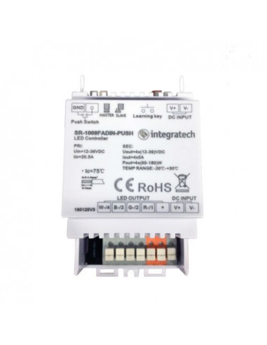 Récepteur RF + push 12-36VDC sortie PWM 4x5A DIN INTEGRATECH SR-1009PDDIN