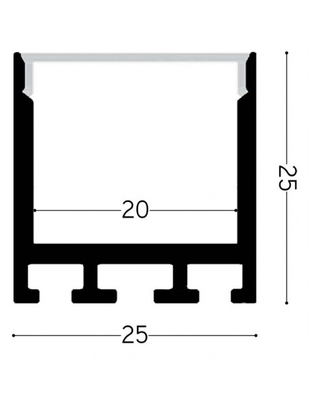 Profil SL Flat 25x25 alu 3m plexi opale acc inclus INTEGRATECH SLF2525A-O3
