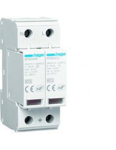 Parafoudre 2P T2 TNS/TT Uc 275V In 20kA Imax 40kA telesignalisation HAGER SPB240R