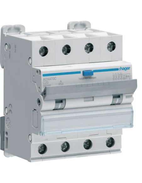 Disjoncteur différentiel 4 Pôles 10kA Coube C 20A 30mA type A HAGER ADX470C