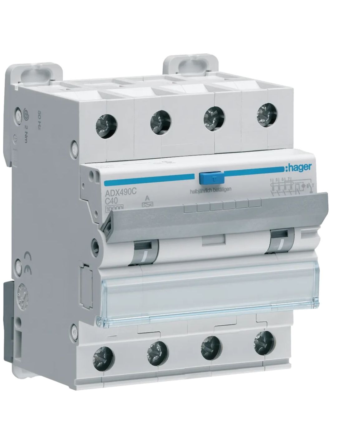 Disjoncteur différentiel 4 Pôles 10kA C 40A 30mA type A HAGER ADX490C
