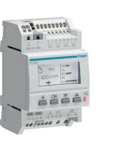 Afficheur modulaire des consommations multi-énergies RT2012 HAGER EC450