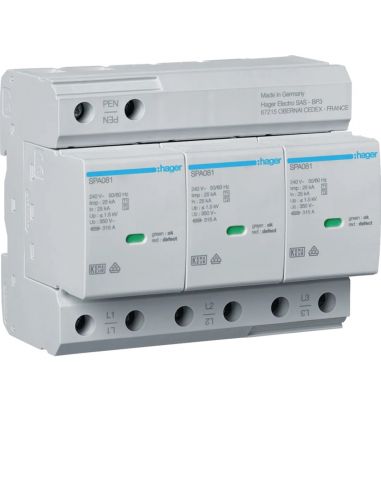 Parafoudre T1+T2 3P 25kA TNC contact HAGER SPA800