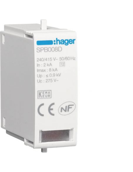 Cartouche L-N Uc 275 In 2kA Imax 8kA Up 1kV HAGER SPB008D