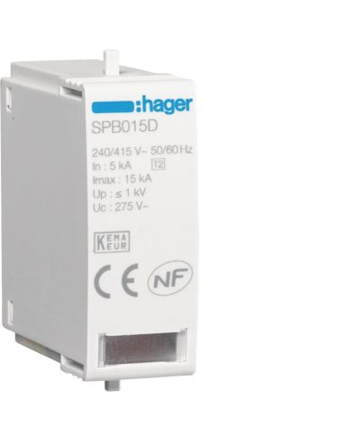 Cartouche L-N Uc 275V In 5kA Imax 15kA Up 1kV HAGER SPB015D