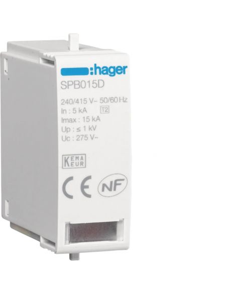 Cartouche L-N Uc 275V In 5kA Imax 15kA Up 1kV HAGER SPB015D