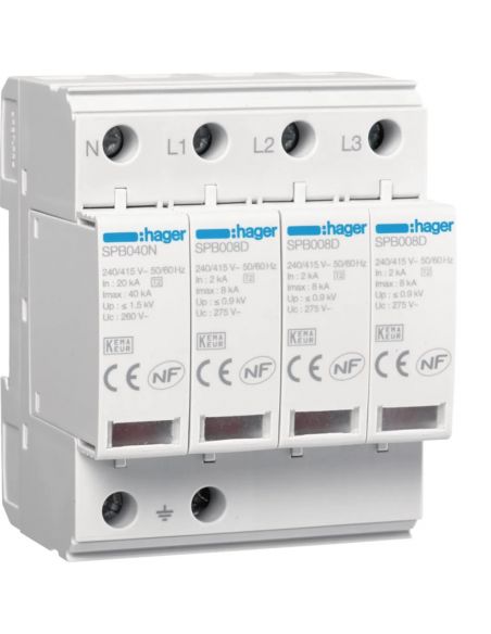 Parafoudre 4 Pôles T2 TNS/TT Uc 275V In 5kA Imax 15kA telesignalisation HAGER SPB415R