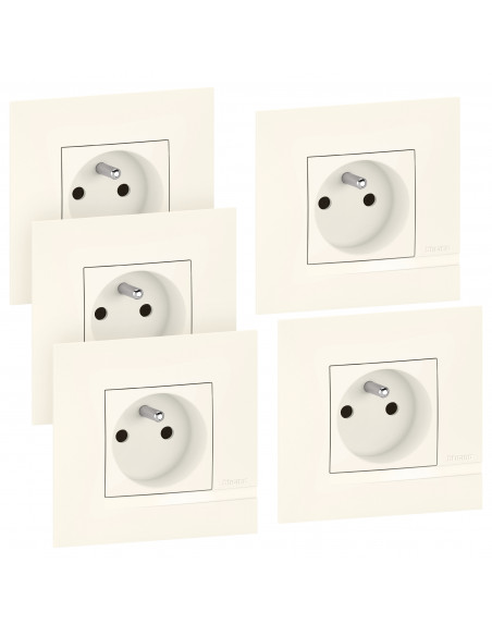 Lot de 5 prises de courant avec terre Altège complet finition Neige BTICINO BTAL52DL