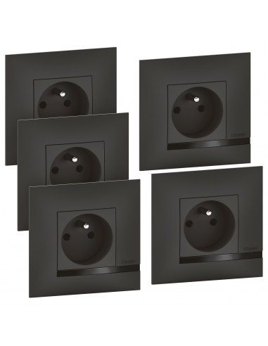 Lot de 5 prises de courant avec terre Altège complet finition Nuit BTICINO BTAL52SL