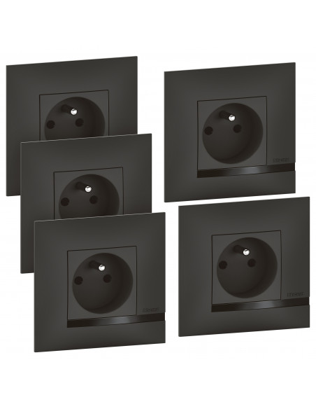 Lot de 5 prises de courant avec terre Altège complet finition Nuit BTICINO BTAL52SL