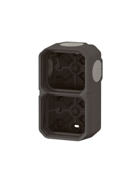 Boîtier saillie étanche Plexo 2 postes horizontaux et verticaux sans cloison avec 4 embouts à membrane anthracite LEGRAND 069602