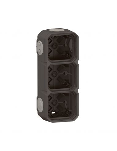 Boîtier saillie étanche Plexo 3 postes horizontaux et verticaux sans cloison avec 5 embouts à membrane anthracite LEGRAND 069603