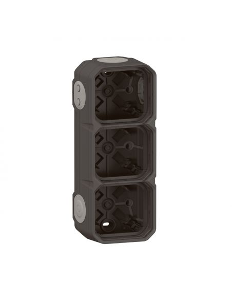 Boîtier saillie étanche Plexo 3 postes horizontaux et verticaux sans cloison avec 5 embouts à membrane anthracite LEGRAND 069603