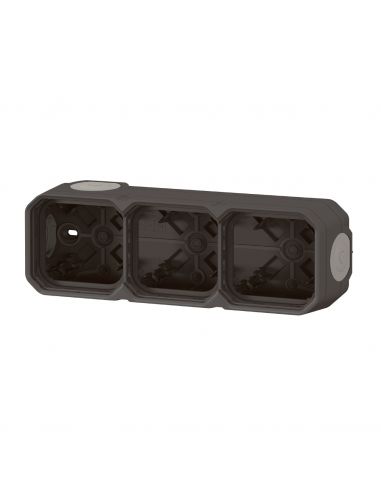 Boîtier saillie étanche Plexo 3 postes horizontaux et verticaux sans cloison avec 5 embouts à membrane anthracite LEGRAND 069603