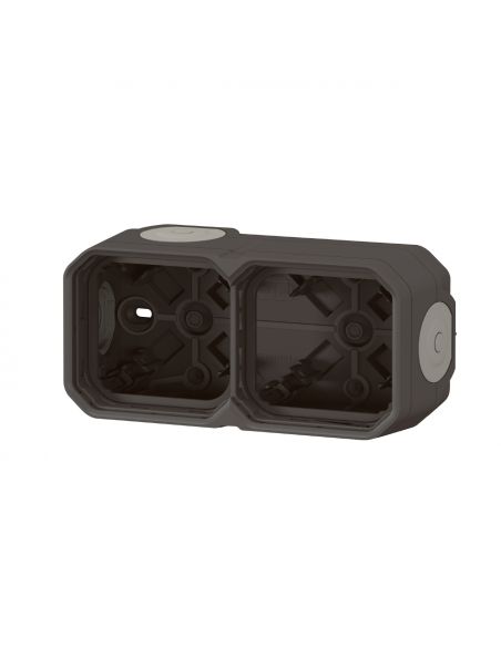 Boîtier saillie étanche Plexo 2 postes horizontaux et verticaux sans cloison avec 4 embouts à membrane anthracite LEGRAND 069602