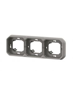 Support plaque étanche pour montage encastré 3 postes horizontaux ou verticaux Plexo gris LEGRAND 069687L 2