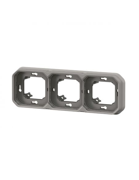 Support plaque étanche pour montage encastré 3 postes horizontaux ou verticaux Plexo gris LEGRAND 069687L