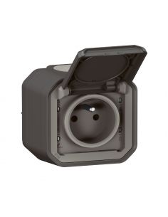 Prise de courant 2P+T Plexo complet saillie anthracite LEGRAND 069791L