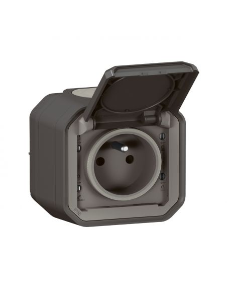 Prise de courant 2P+T Plexo complet saillie anthracite LEGRAND 069791L