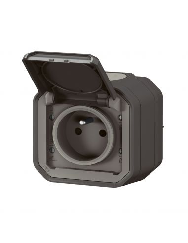 Prise de courant 2P+T Plexo complet saillie anthracite LEGRAND 069791L