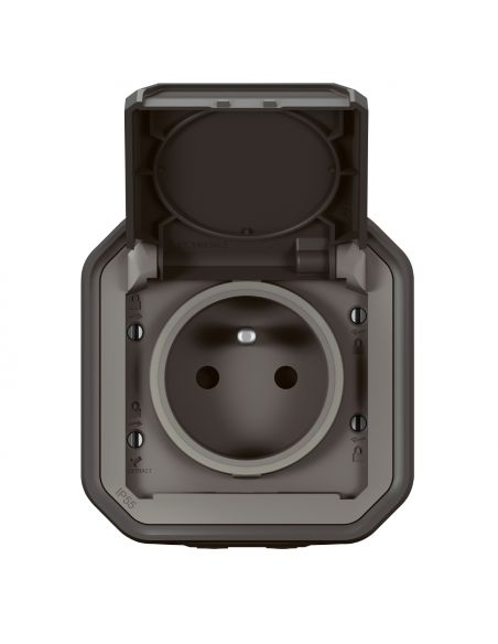 Prise de courant 2P+T Plexo complet saillie anthracite LEGRAND 069791L