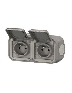 Prise de courant 2x2P+T horizontale Plexo complet saillie gris LEGRAND 069768L