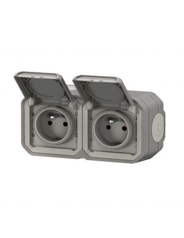 Prise de courant 2x2P+T horizontale Plexo complet saillie gris LEGRAND 069768L