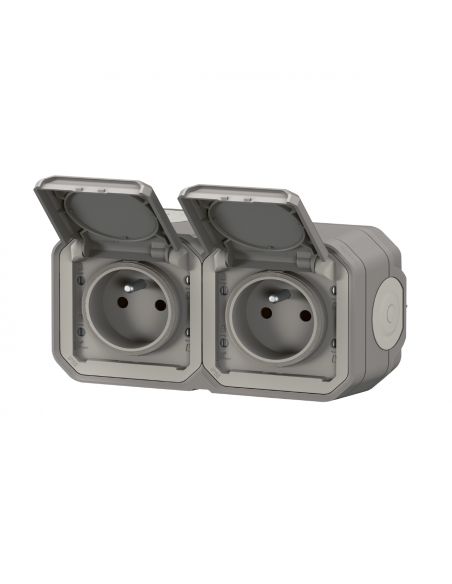 Prise de courant 2x2P+T horizontale Plexo complet saillie gris LEGRAND 069768L