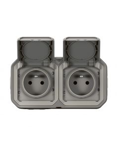Prise de courant 2x2P+T horizontale Plexo complet saillie gris LEGRAND 069768L 2