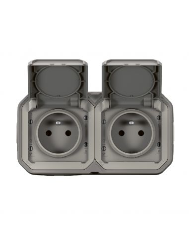 Prise de courant 2x2P+T horizontale Plexo complet saillie gris LEGRAND 069768L