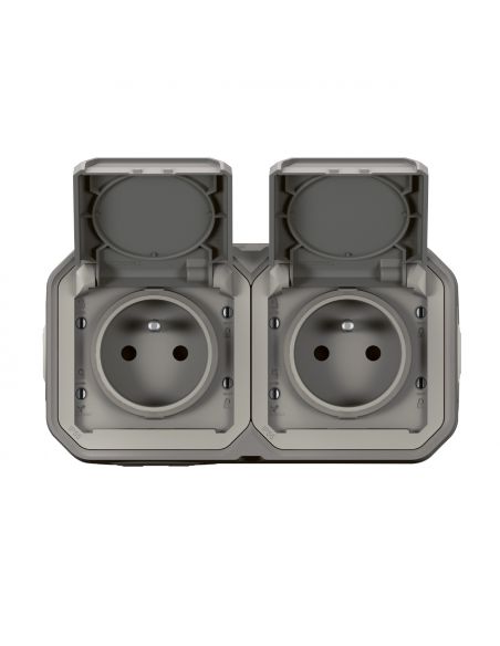 Prise de courant 2x2P+T horizontale Plexo complet saillie gris LEGRAND 069768L