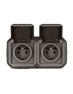 Prise de courant 2x2P+T horizontale Plexo complet saillie anthracite LEGRAND 069788L