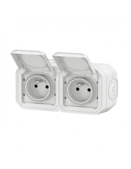 Double prise de courant horizontale avec volet Plexo complet saillie blanc LEGRAND 070025