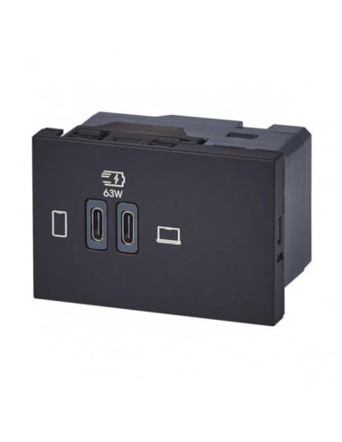 Prise double USB Mosaic Type-C 63W Power Delivery 3 modules noir LEGRAND 077675L