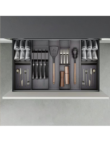 Porte-couteaux Orderbox pour tiroir 150x470 mm Gris anthracite Acier et Bois EMUCA 3069335