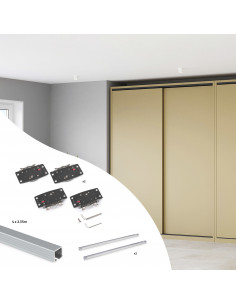 Kit ferrures Flow2 2 portes coulissantes et armoire fermeture souple rails encastrés 2,35m Anodisé mat EMUCA 6213662 2