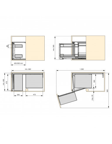 Meuble d'angle coulissant Titane pour meubles de cuisine s'ouvrant à Gauche Gris anthracite Acier et Bois EMUCA 8939935