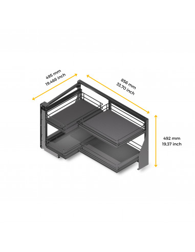 Meuble d'angle coulissant Titane pour meubles de cuisine s'ouvrant à Gauche Gris anthracite Acier et Bois EMUCA 8939935
