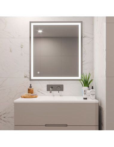 Miroir de salle de bain Heracles avec éclairage LED frontal et décoratif (AC 230V 50Hz) 34 W Plastique et Verre EMUCA 5151020