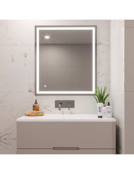 Miroir de salle de bain Heracles avec éclairage LED frontal et décoratif (AC 230V 50Hz) 34 W Plastique et Verre EMUCA 5151020