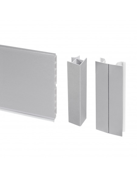 Lot de 2 plinthes de cuisine Plasline avec raccords hauteur 150mm 2 barres longueur 2 35m Plastique Anodisé satiné EMUCA 8952563