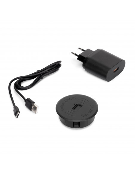 Chargeur surface sans fil mobile Airtop 2 avec USB-A Ø60mm 5V DC / 2 1A (USB-10W/Qi-10W) Plastique noir Plastique EMUCA 5049217