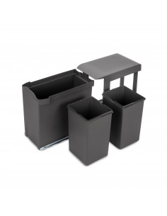 Poubelles recyclage la cuisine 2 x 14L fixation inférieure extraction automatique Acier Plastique Gris antracite EMUCA 8907023