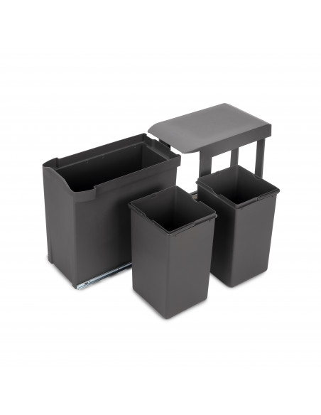 Poubelles recyclage la cuisine 2 x 14L fixation inférieure extraction automatique Acier Plastique Gris antracite EMUCA 8907023
