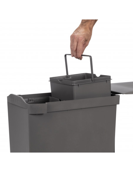 Poubelles recyclage la cuisine 2 x 14L fixation inférieure extraction automatique Acier Plastique Gris antracite EMUCA 8907023