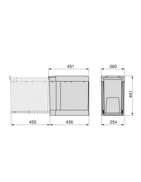 Poubelles recyclage la cuisine 2 x 14L fixation inférieure extraction automatique Acier Plastique Gris antracite EMUCA 8907023