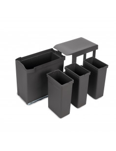 Poubelles recyclage la cuisine 3 x 10L fixation inférieure extraction automatique Acier Plastique Gris antracite EMUCA 8907123