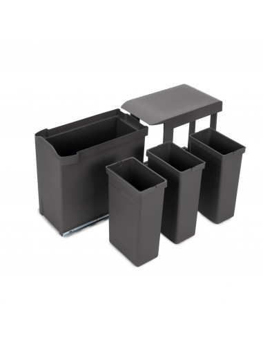 Poubelles recyclage la cuisine 3 x 10L fixation inférieure extraction automatique Acier Plastique Gris antracite EMUCA 8907123